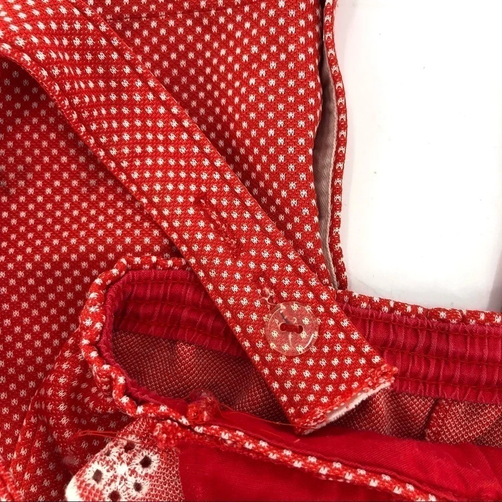 Vintage 1970’s Carter’s Overalls Ruffle Bib Jumper Polka Dot Lace Red 18 Months